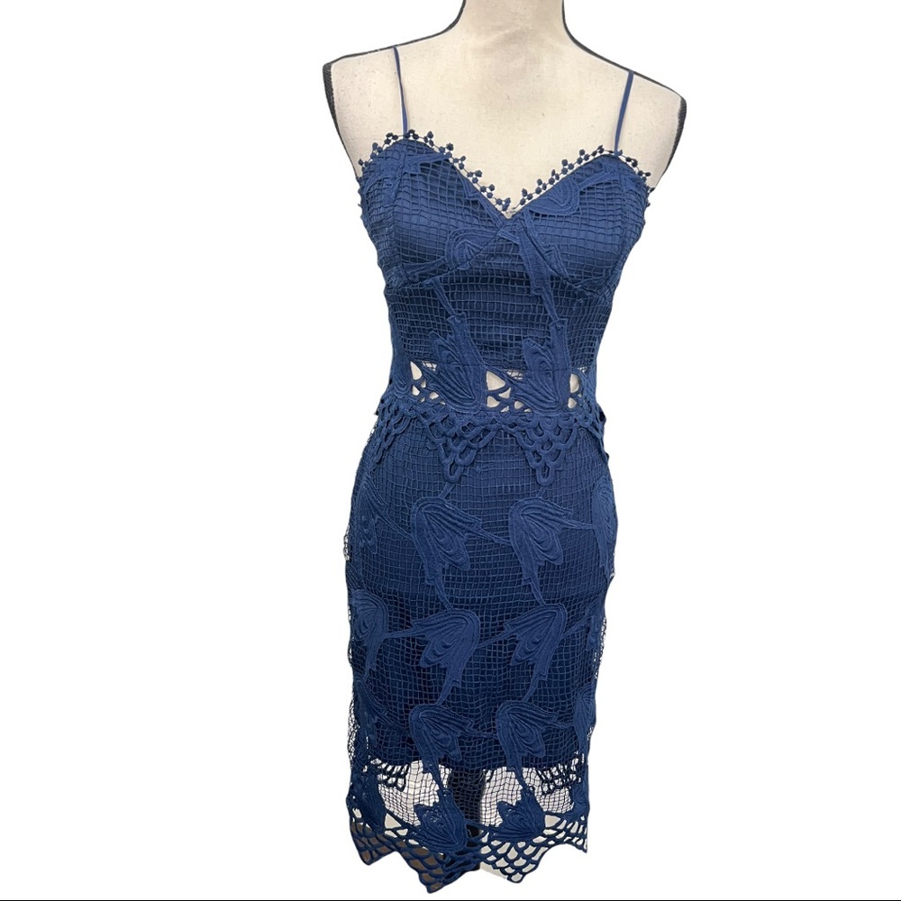 ALK GLAMOUR Crochet Sleeveless Dress.. Blue.. size Small 4/6